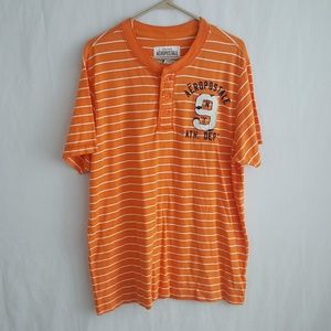 Aeropostale Striped Henley Shirt - Orange Men's XL